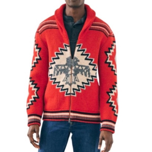 Steven Paul Judd Faherty Collection Red Thunderbird Cardigan Size Men's Small - Picture 1 of 13